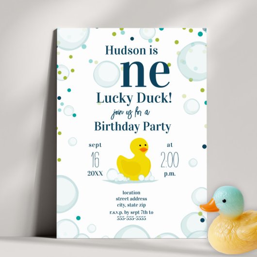 One Lucky Duck First Birthday Party Einladung