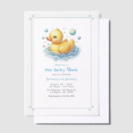 One Lucky Duck First Birthday Party Pergament Einladungen (Versetzt)