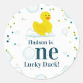 One Lucky Duck First Birthday Party Runder Aufkleber (Vorderseite)