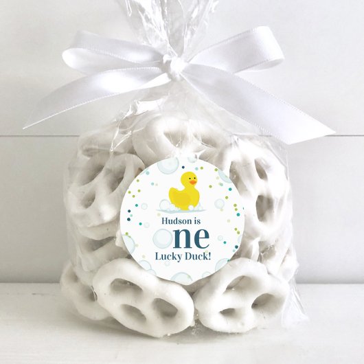 One Lucky Duck First Birthday Party Runder Aufkleber