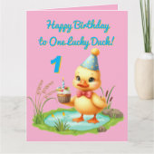 One Lucky Duck Foto Girly Kindergeburtstag Gruß Karte (Vorderseite)