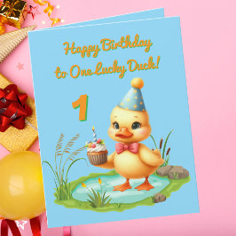 One Lucky Duck Foto Girly Kindergeburtstag Gruß Karte