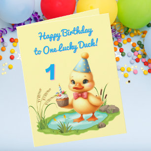 One Lucky Duck Foto Girly Kindergeburtstag Gruß Karte