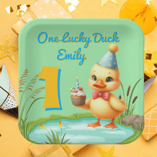 One Lucky Duck Girl 1. Geburtstag Party Paper Plat Pappteller