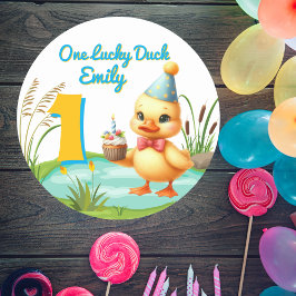 One Lucky Duck Girl 1. Geburtstag Party Runder Aufkleber