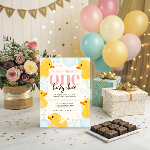 One Lucky Duck Girls erste Geburtstagsparty Einladung