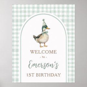 One Lucky Duck Green Gingham 1. Geburtstag Willkom Poster