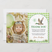 One Lucky Duck Green Gingham Birthday Foto Dankeskarte (Vorderseite)