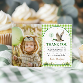 One Lucky Duck Green Gingham Birthday Foto Dankeskarte