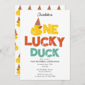 One Lucky Duck Invite 1st First Birthday Cute Einladung (Vorne/Hinten)