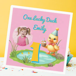 One Lucky Duck Kids 1st Birthday Photo Serviette
