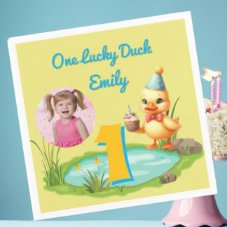 One Lucky Duck Kids 1st Birthday Photo Serviette