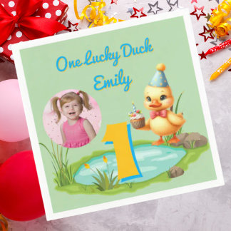 One Lucky Duck Kids 1st Birthday Photo Serviette