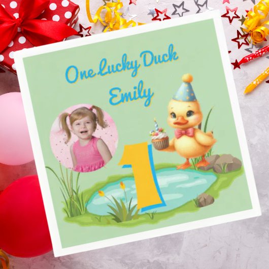One Lucky Duck Kids 1st Birthday Photo Serviette