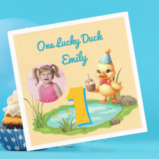 One Lucky Duck Kids 1st Birthday Photo Serviette