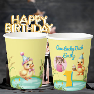 One Lucky Duck Kids Birthday Photo Pappbecher
