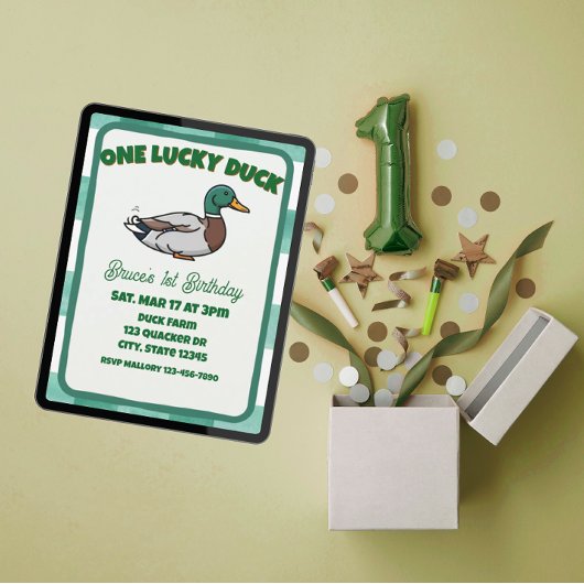 One Lucky Duck, Mallard Green 1st Birthday Einladung