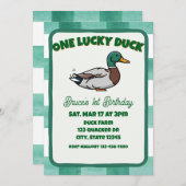One Lucky Duck, Mallard Green 1st Birthday Einladung (Vorne/Hinten)
