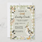 One Lucky Duck Niedlich Duckling Gingham 1. Geburt Einladung (Vorderseite)