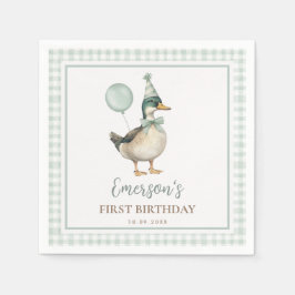 One Lucky Duck Sage Green Balloon Geburtstagsfavor Serviette