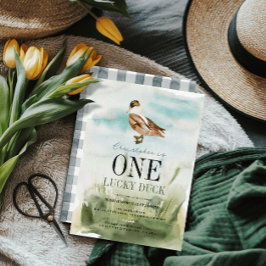 One Lucky Duck Watercolor Boy 1. Geburtstag Einladung