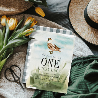 One Lucky Duck Watercolor Boy 1. Geburtstag Einladung