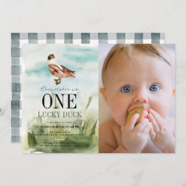 One Lucky Duck Watercolor Boy 1. Geburtstag Foto Einladung