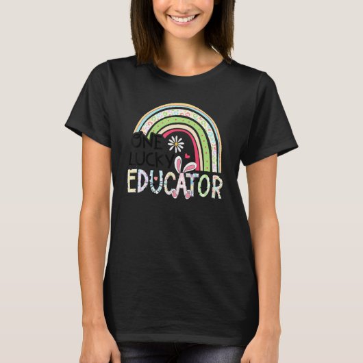 One Lucky Educator Happy Osterlehrer Bunny Rain T-Shirt (Vorderseite)