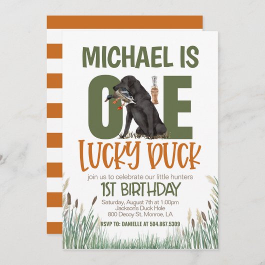 ONE Lucky Enten Jagd Erster Geburtstag Einladung (Vorne/Hinten)
