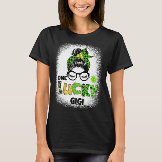One Lucky Gigi Messy Bun Leopard St Patrick's Day T-Shirt (Vorderseite)