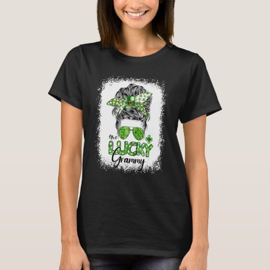 One Lucky Grammy Messy Bun St Patricks Day Shamroc T-Shirt (Vorderseite)