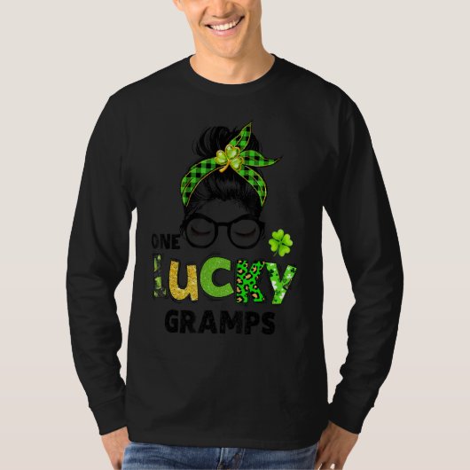 One Lucky Gramps Messy Bun Leopard St Patrick's Da T-Shirt (Vorderseite)