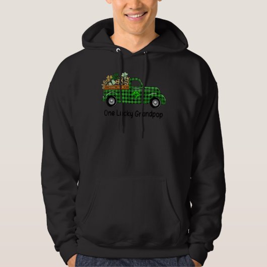 One Lucky Grandpop Green Kariert Truck Kleeblatts Hoodie (Vorderseite)