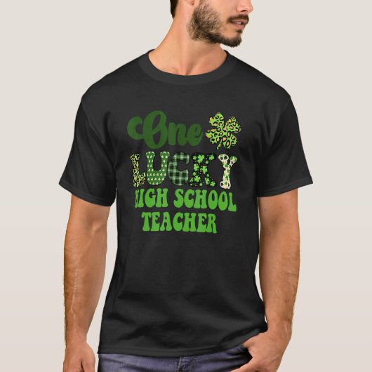 One Lucky High School Teacher Groovy St Patrick's  T-Shirt (Vorderseite)