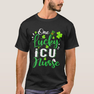 One Lucky ICU Nurse Kleeblatt Stethoscope St Patri T-Shirt