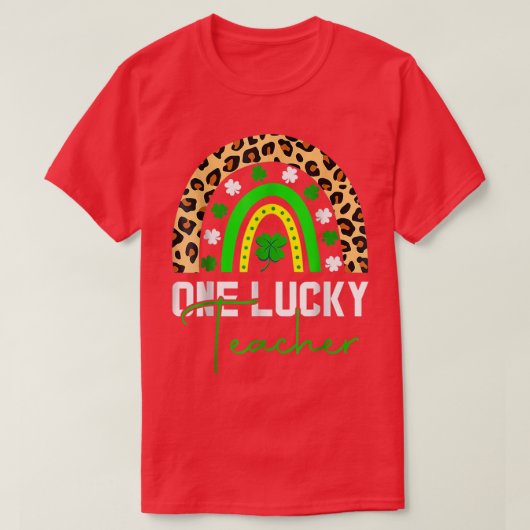 One Lucky Kinder Teacher Rainbow Leopard St T-Shirt (Design vorne)