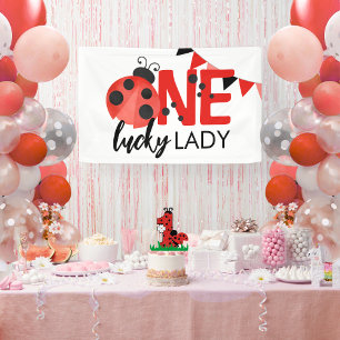 One Lucky Lady Watercolor Ladybug 1. Geburtstag Banner
