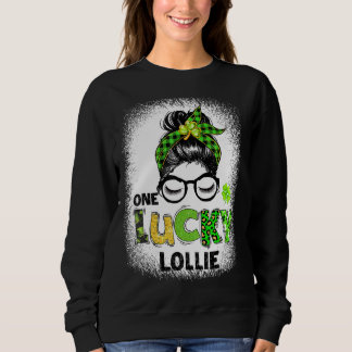 One Lucky Lollie Messy Bun Leopard St Patrick's Da Sweatshirt