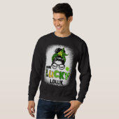 One Lucky Lollie Messy Bun Leopard St Patrick's Da Sweatshirt (Vorne ganz)