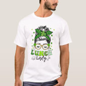 One Lucky Lunch Lady Kleeblatt Messy Bun Funny St T-Shirt (Vorderseite)