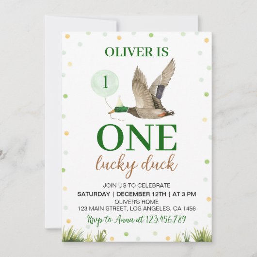 One Lucky Mallard Duck Birthday Einladung (Vorderseite)