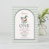 One Lucky Mallard Ducks Green Gingham 1. Geburtsta Einladung (Stehend Vorderseite)