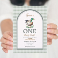 One Lucky Mallard Ducks Green Gingham 1. Geburtsta