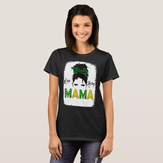 One Lucky Mama Messy Bun Leopard St Patrick S Day T-Shirt (Vorne ganz)
