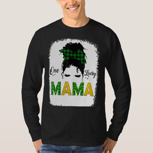 One Lucky Mama Messy Bun Leopard St Patrick S Day T-Shirt (Vorderseite)