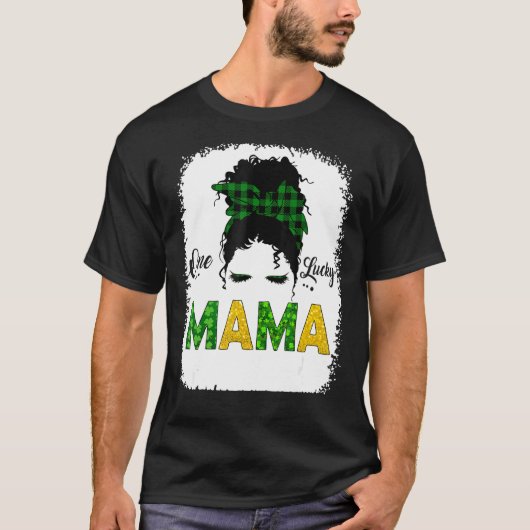 One Lucky Mama Messy Bun Leopard St Patrick S Day T-Shirt (Vorderseite)