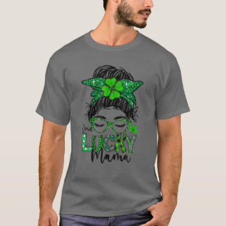 One Lucky Mama St Patrick's Day Messy Bun Leopard T-Shirt