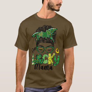One Lucky Mama St Patrick's Day Messy Bun Leopard T-Shirt