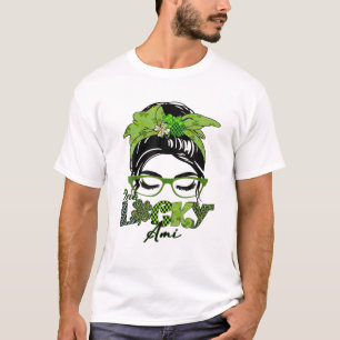 One Lucky Mami Mother Messy Bun Kleeblatt St Patri T-Shirt