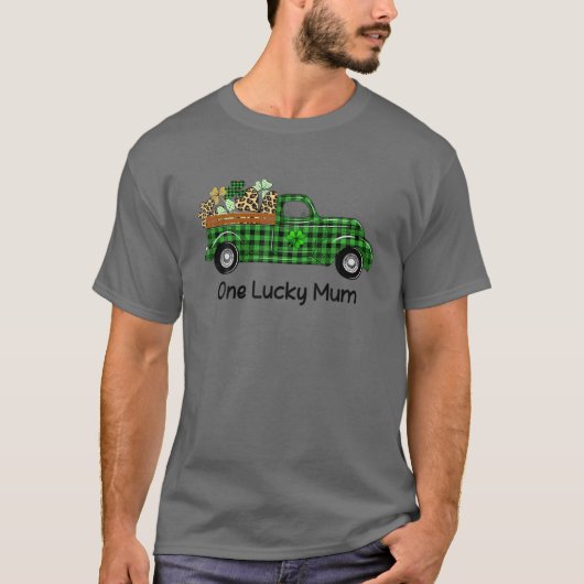 One Lucky Mimi Truck Green Karierte Kleeblatts St  T-Shirt (Vorderseite)